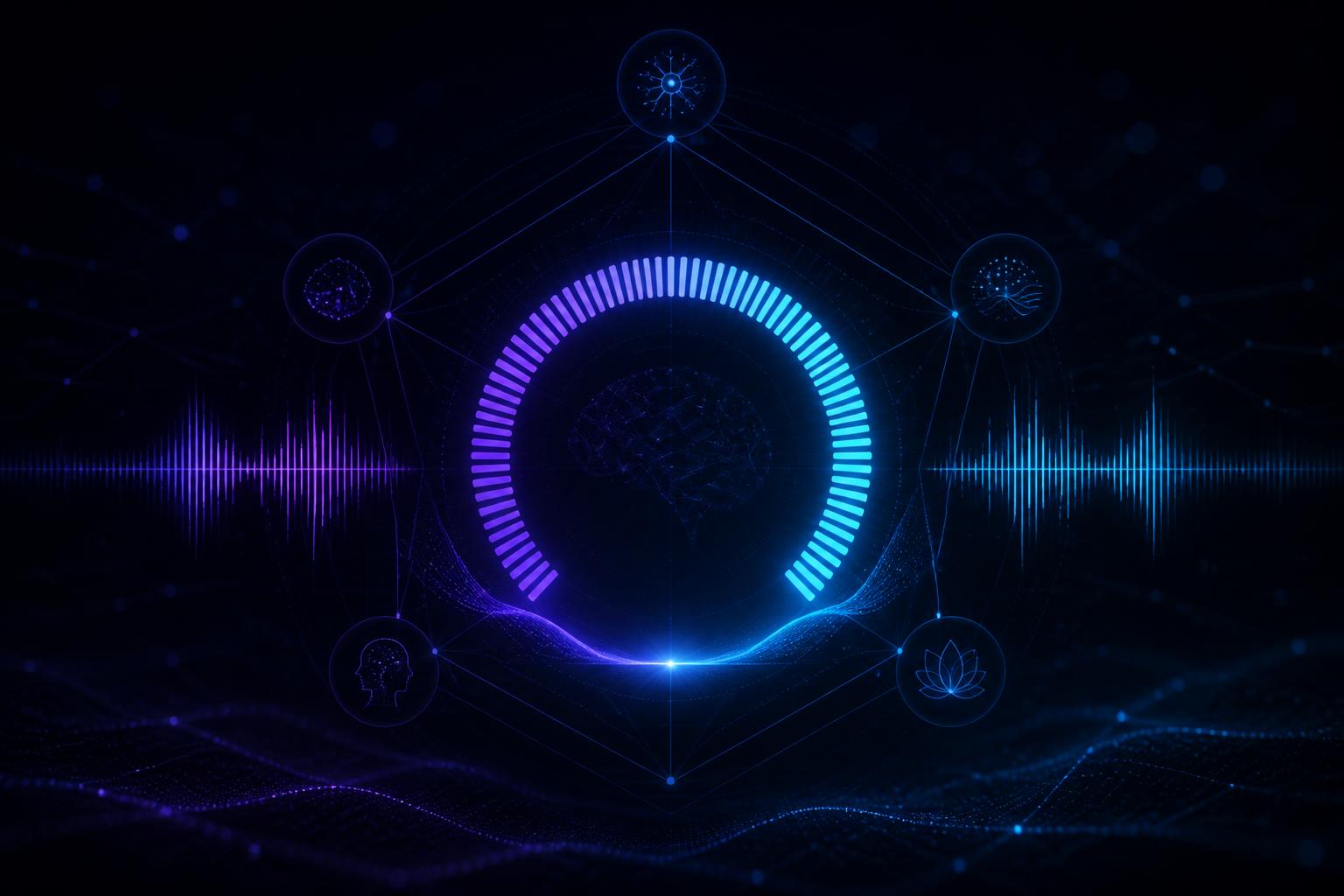 Global AI Score meter with voice waves and a 5-dimension radar